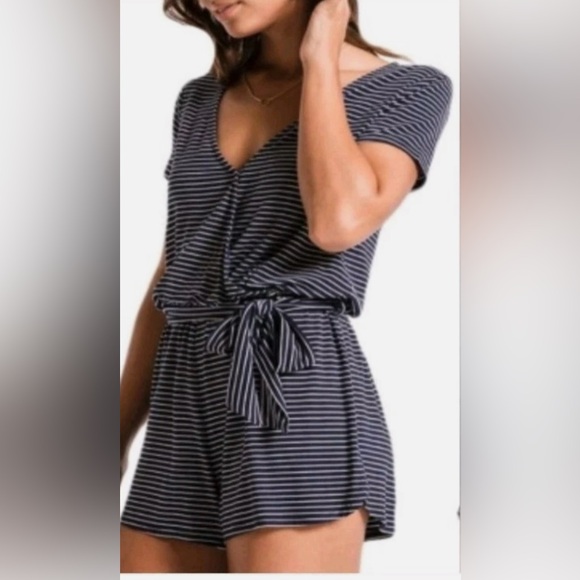 Z Supply Pants - Z Supply Navy and White Striped short romper